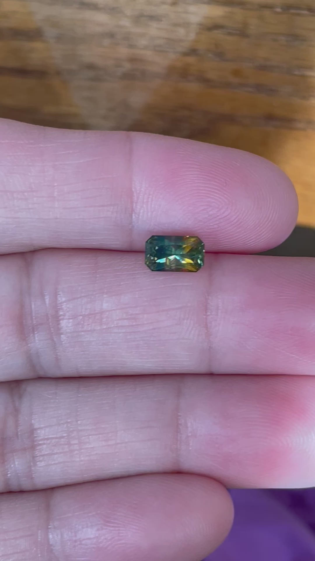 Montana Sapphire 1.62 CT Rare Gold and Blue Striped Emerald Cut