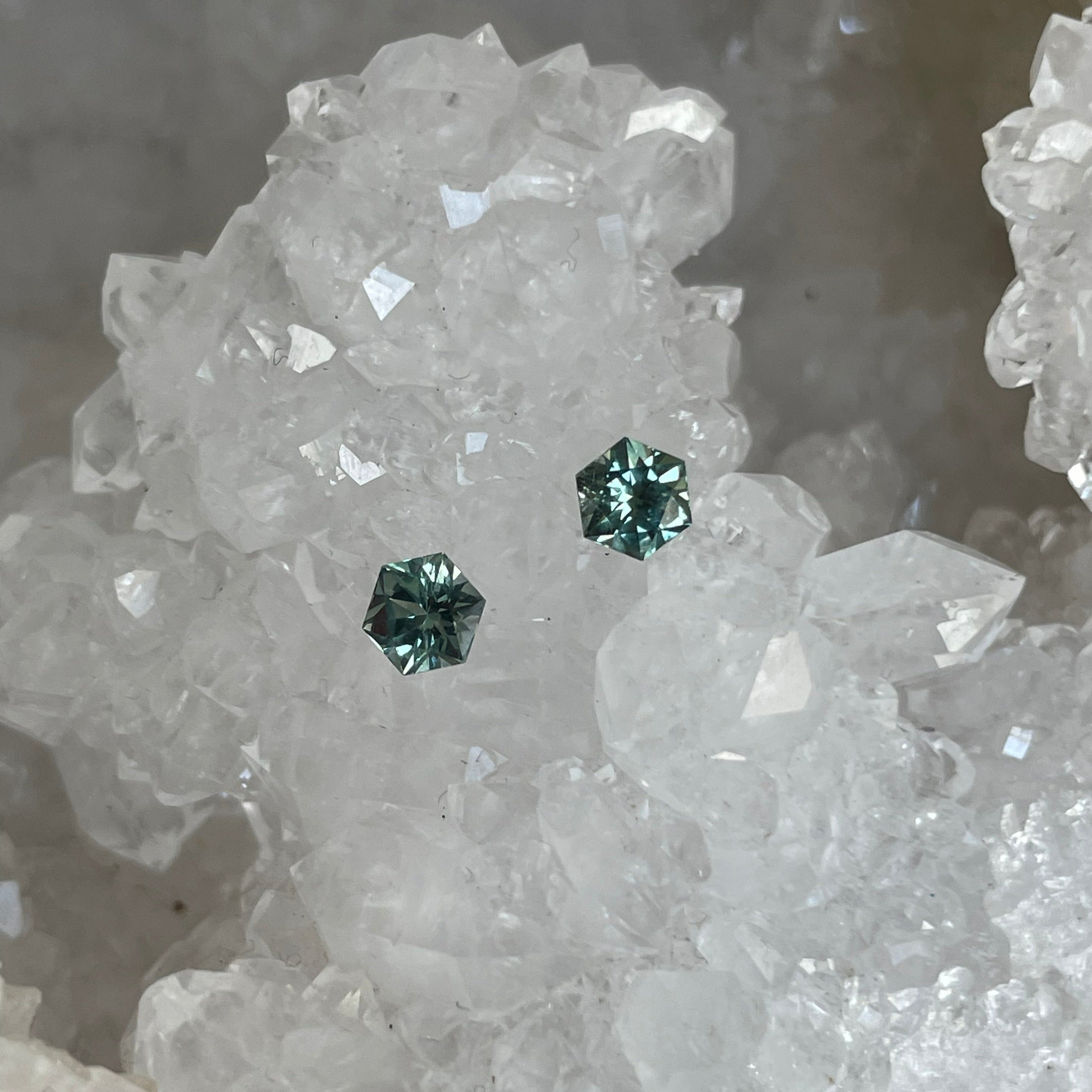 Paired - Montana Sapphire Complimentary Pair 1.04 CTW Green Blue Hexagon Cut