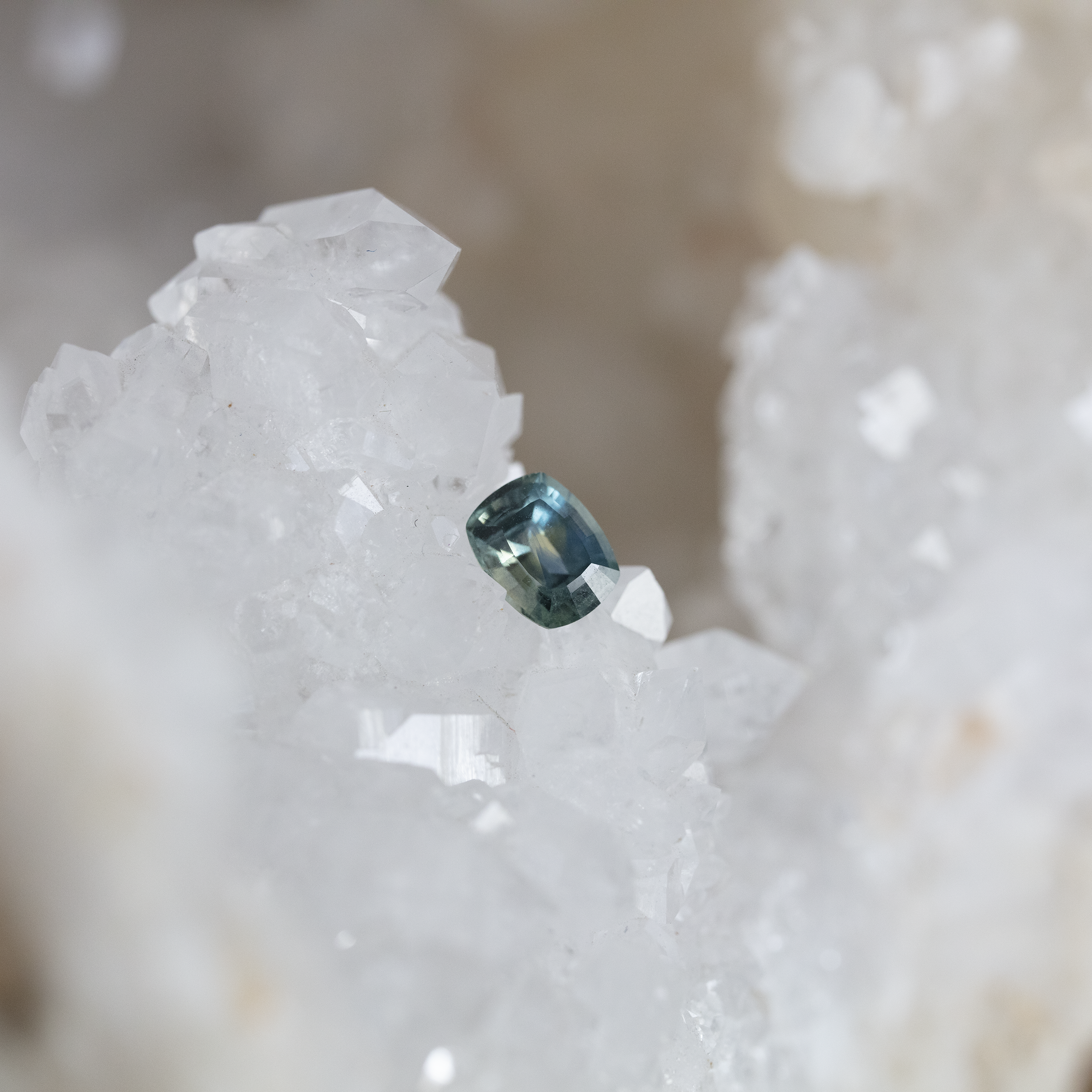 Montana Sapphire 1.49 CT Parti Blue Yellow Green Antique Cushion Cut