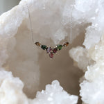 Load image into Gallery viewer, Pendant - Tourmaline 7 Multicolor leaf cut set in 14K White Gold on 18-inch Cable Chain

