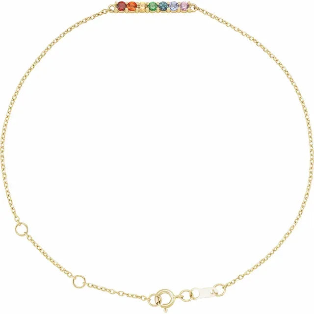 Bracelet - 7 Assorted Gemstones on a 14K Gold Bar and Chain