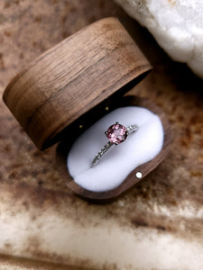 Ring - Tourmaline .93 CT Pink Round Cut set in 14k White Gold band studded with Diamond