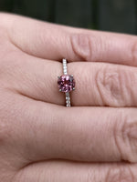 Load image into Gallery viewer, Ring - Tourmaline .93 CT Pink Round Cut set in 14k White Gold band studded with Diamond
