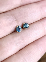 Load image into Gallery viewer, Earrings - Montana Sapphire .89 CTW ODD COUPLE Blue/Blue-Green ODD Round Cuts in 14k Yellow Gold Post
