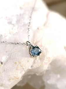 Pendant - Montana Sapphire .44 CT Blue Hexagon Cut set in 14K White Gold Wishbone Solitaire