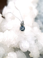 Load image into Gallery viewer, Pendant - Montana Sapphire .52 CT Cornflower Blue Round Cut set in 14K White Gold Solitaire with Leaf Details
