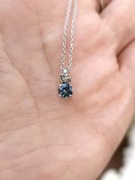 Load image into Gallery viewer, Pendant - Montana Sapphire .52 CT Cornflower Blue Round Cut set in 14K White Gold Solitaire with Leaf Details
