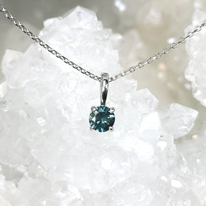 Pendant - Montana Sapphire .45 CT Blue/Teal Round Cut set in 14K White Gold
