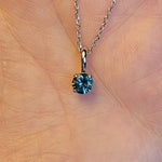 Load image into Gallery viewer, Pendant - Montana Sapphire .45 CT Blue/Teal Round Cut set in 14K White Gold
