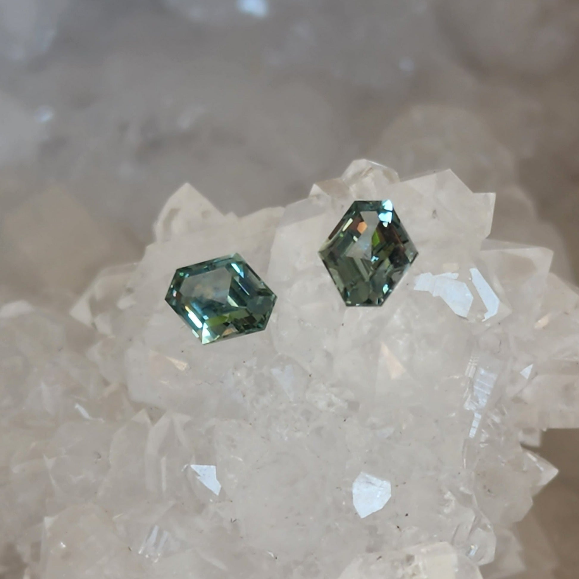 Montana Sapphire 1.71 CTW Mossy Green to Blue Stretch Hexagon Cut - Matched Pair