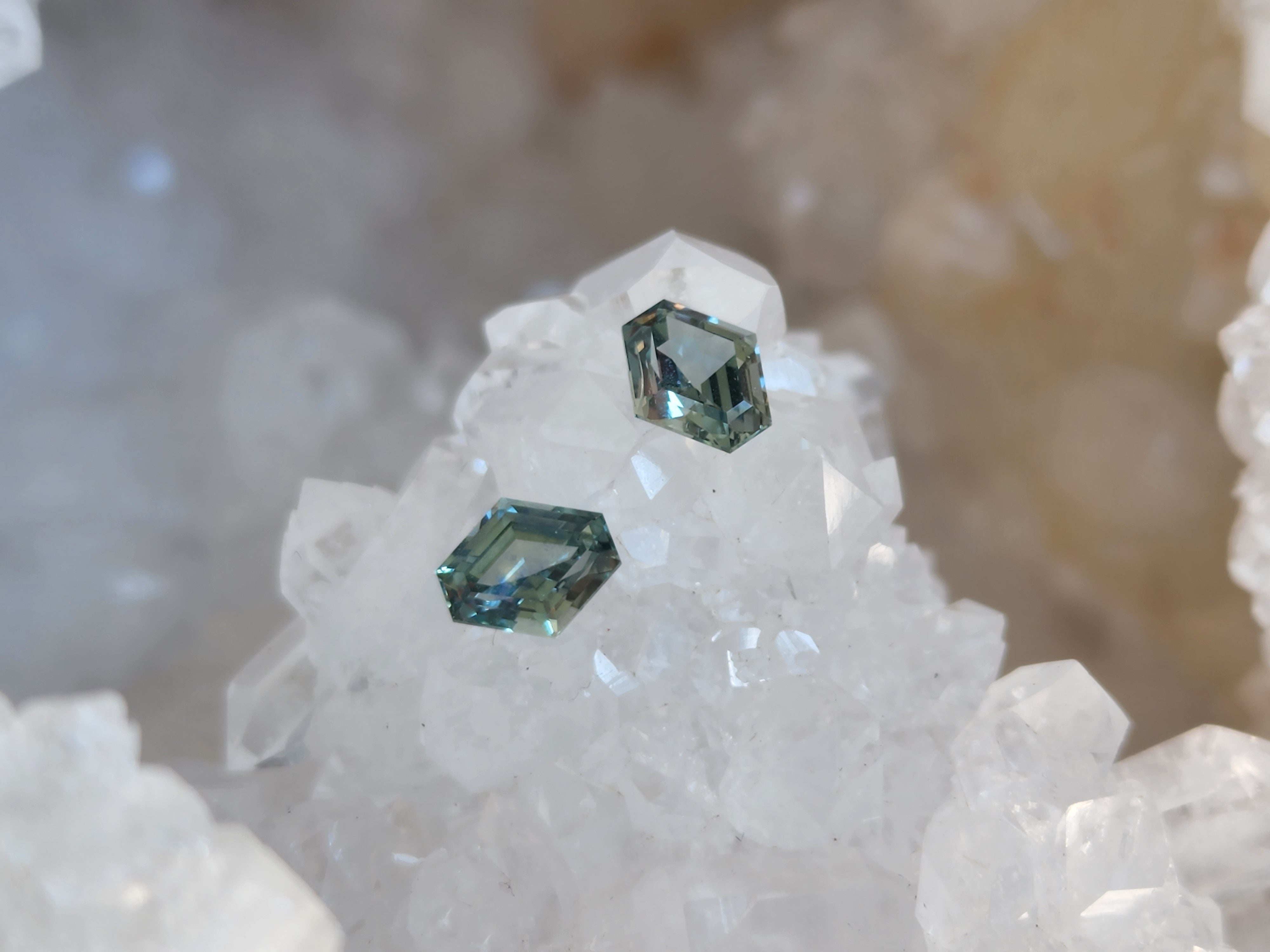Montana Sapphire 1.71 CTW Mossy Green to Blue Stretch Hexagon Cut - Matched Pair