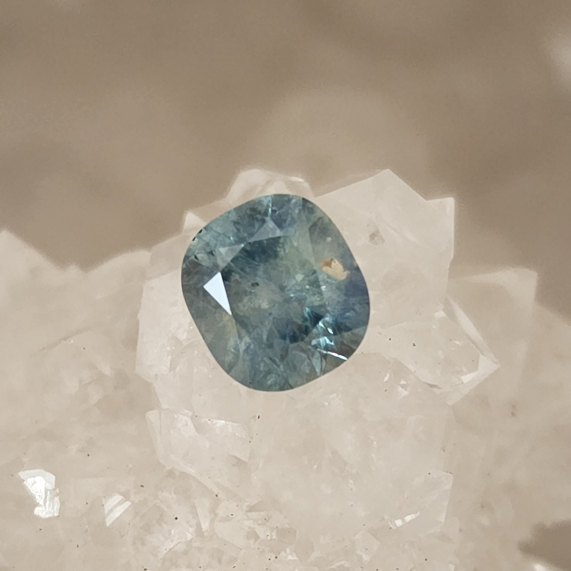 Montana Sapphire 1.40 CT Icy Blue with White Inclusions Antique Cushion Cut
