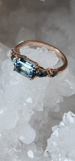 Load image into Gallery viewer, Ring - 1.87 CT Montana Sapphire Light Seafoam Blue Emerald Cut Ring in 14K Rose Gold
