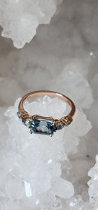 Ring - 1.87 CT Montana Sapphire Light Seafoam Blue Emerald Cut Ring in 14K Rose Gold