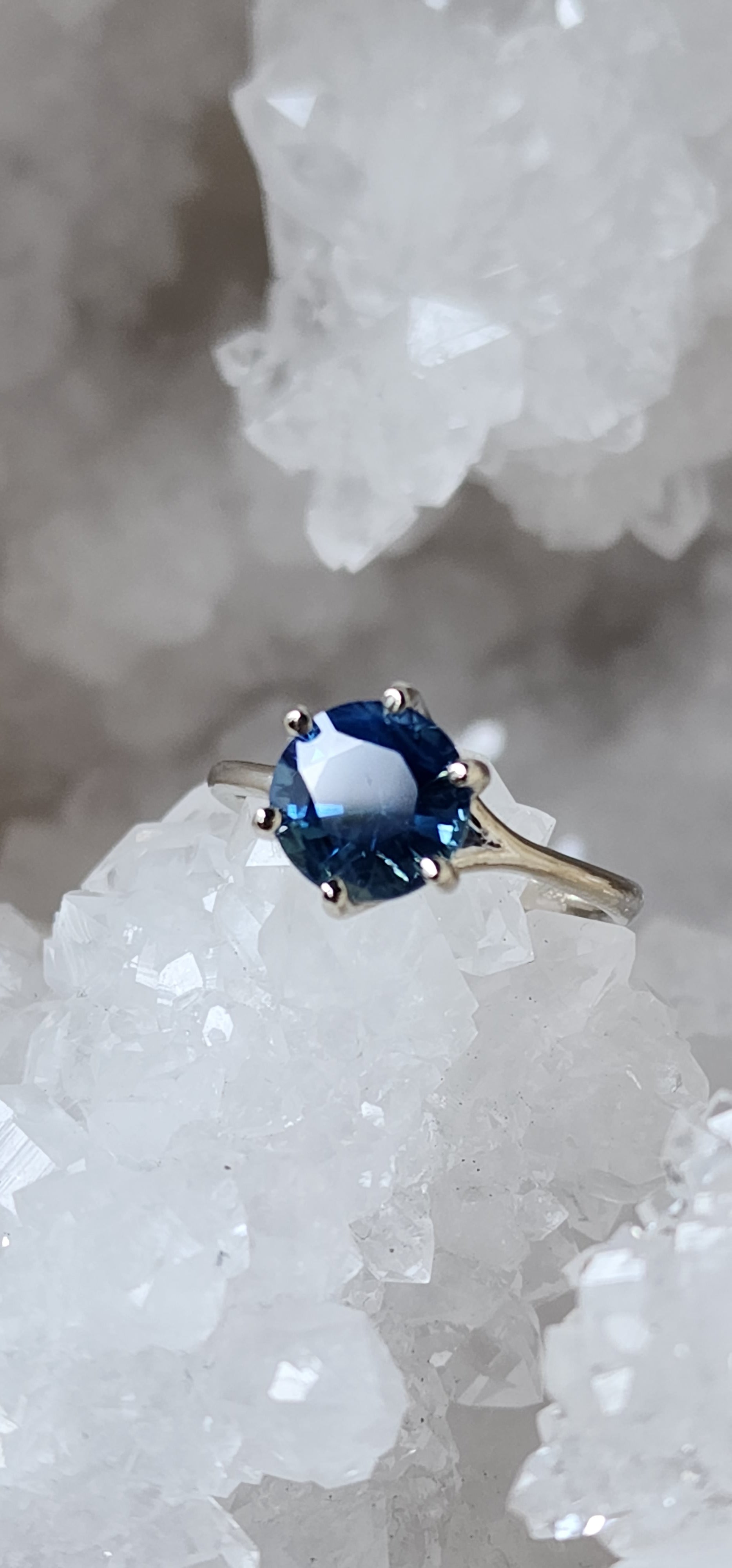 Ring - 2.64 CT Madagascar Sapphire Teal Round Solitaire 6 Prong 14K White Gold