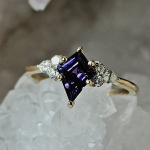 Ring - 1.04 CT Purple Kite Cut Umba Sapphire with Lab Grown Accent Diamonds in 14K yellow Gold
