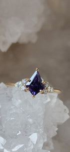 Ring - 1.04 CT Purple Kite Cut Umba Sapphire with Lab Grown Accent Diamonds in 14K yellow Gold
