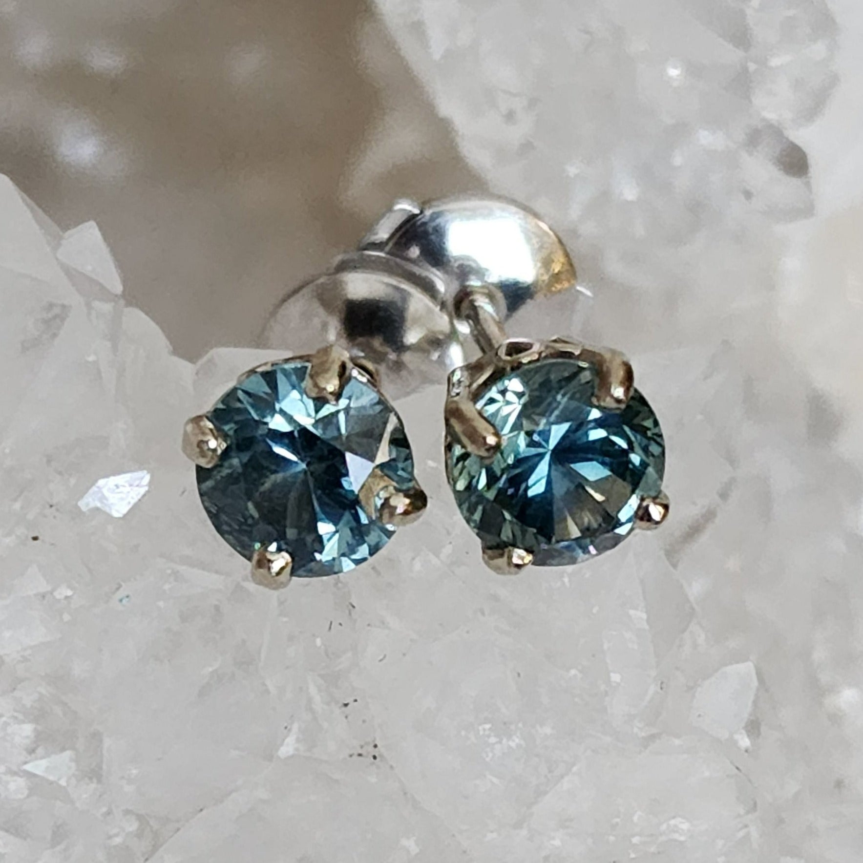 Earrings - Montana Sapphire 5.5mm 1.74 CTW Teal Round Studs with Protector Backs