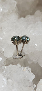 Load image into Gallery viewer, Earrings - Montana Sapphire 5.5mm 1.74 CTW Teal Round Studs with Protector Backs
