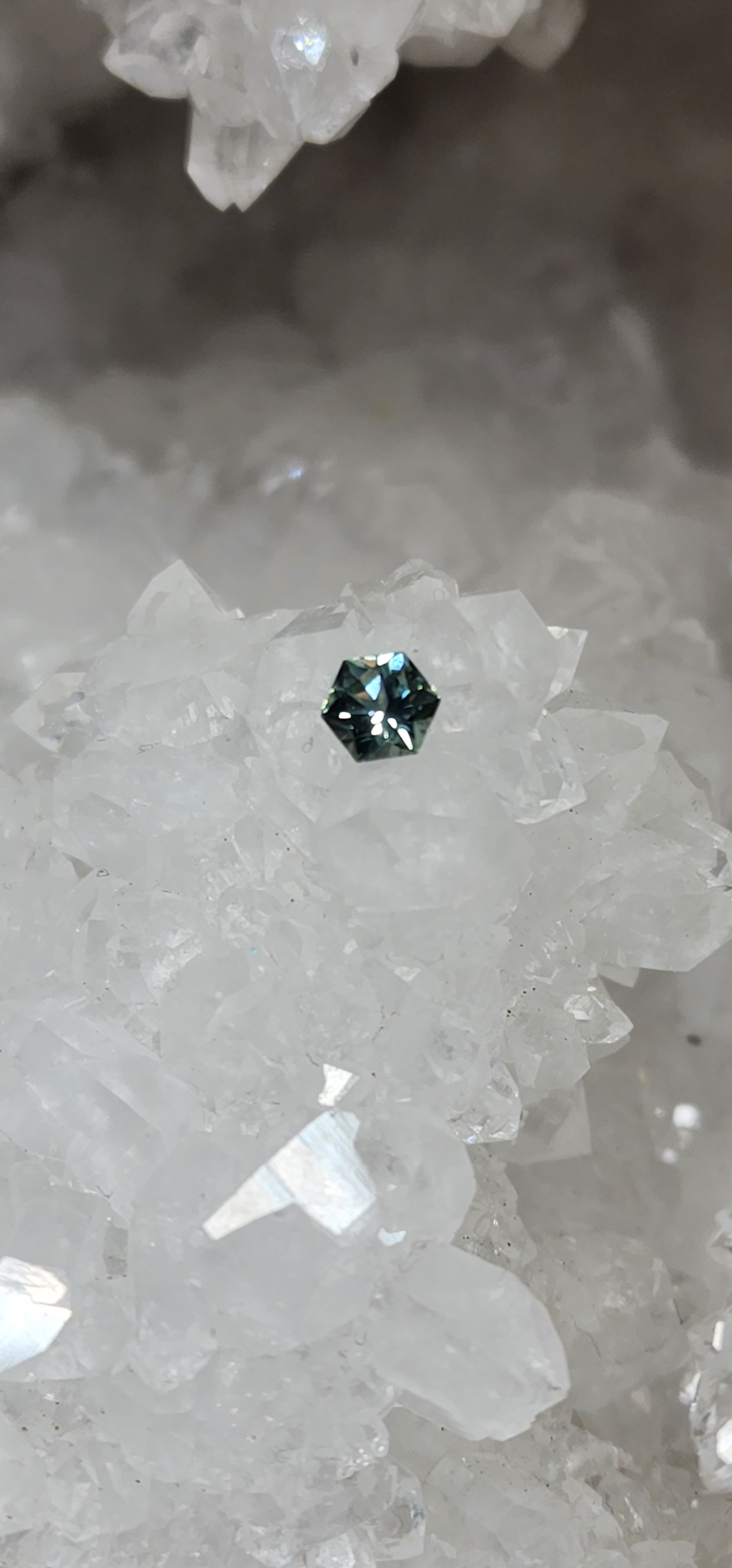 Montana Sapphire .59 CT Blue Green Silver Hexagon Cut