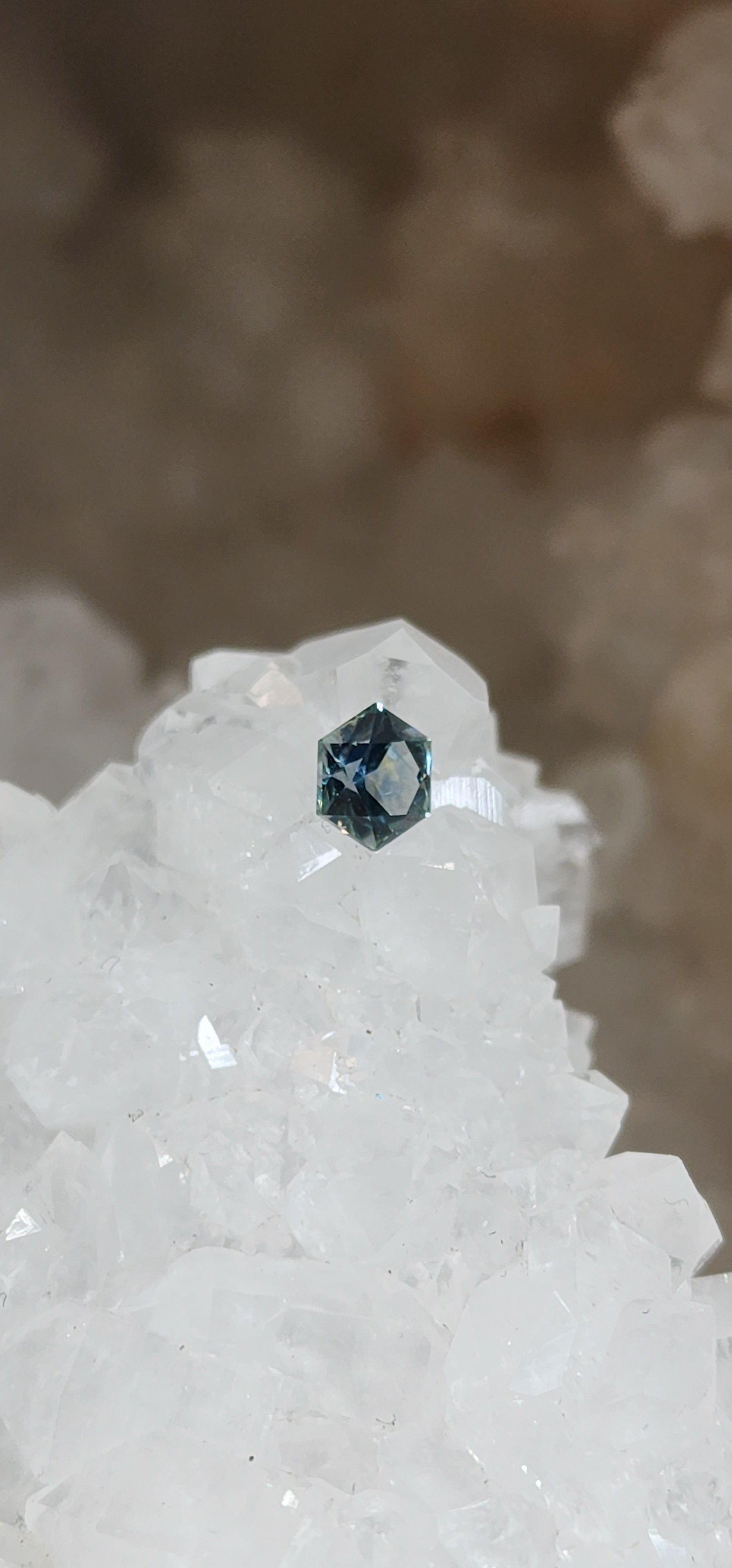 Montana Sapphire .59 CT Blue Green Silver Hexagon Cut