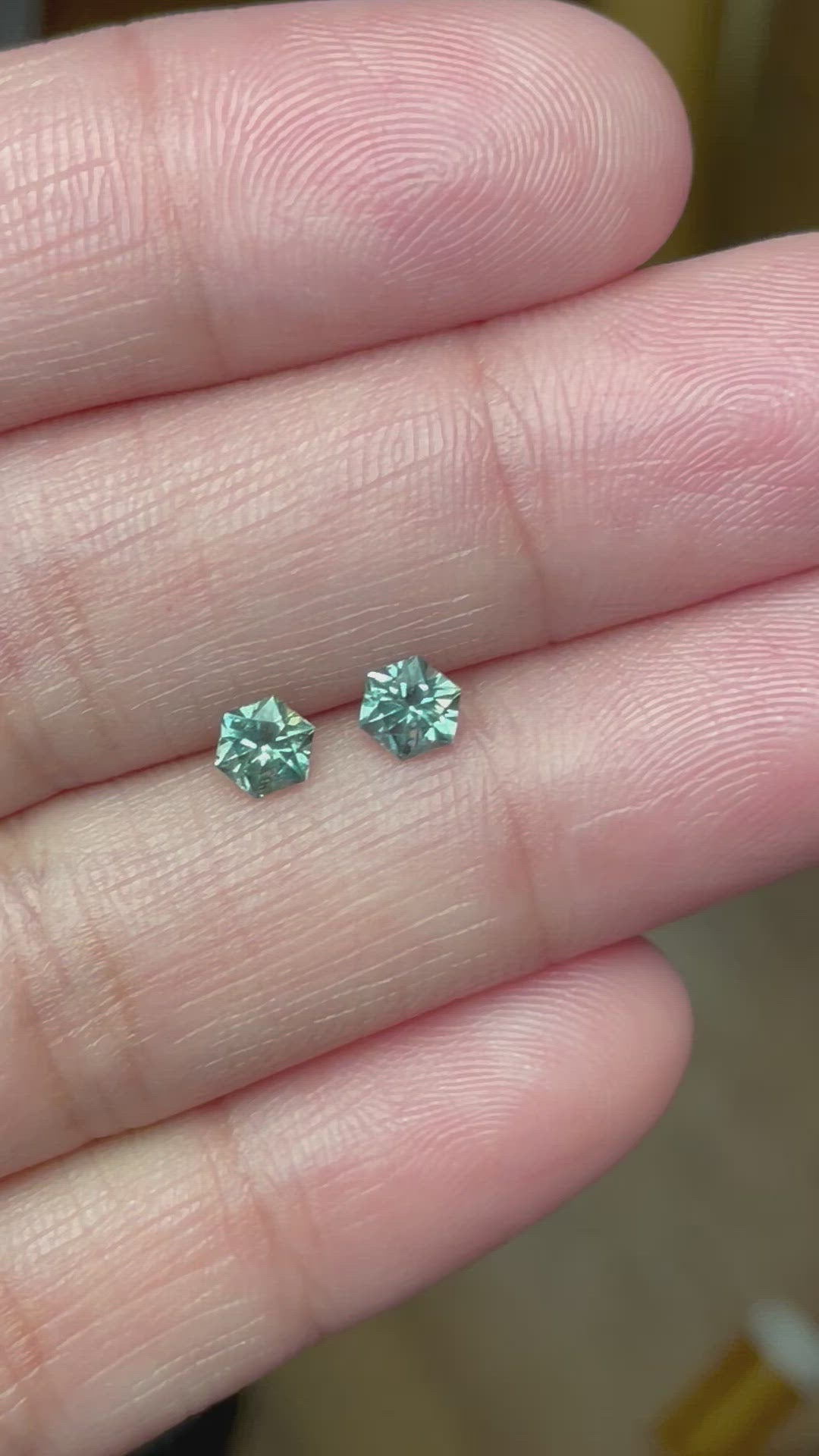 Paired - Montana Sapphire Complimentary Pair 1.04 CTW Green Blue Hexagon Cut