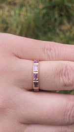 Load and play video in Gallery viewer, Ring - Sapphire .71 CTW Pink Baguette Cut in 14k Yellow Gold
