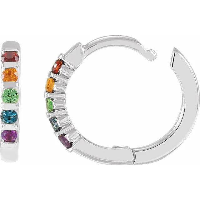 Rainbow Round Gemstone Huggie Hoop Earrings