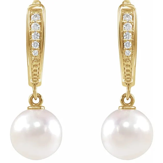 Akoya Pearl and Diamond Earrings in 14K Gold (White or Yellow)