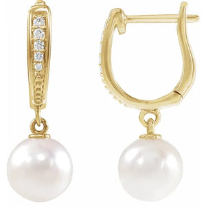 Akoya Pearl and Diamond Earrings in 14K Gold (White or Yellow)