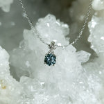 Load image into Gallery viewer, Pendant - Montana Sapphire 1.05 CT Deep Teal Hexagon Cut and set with accent Diamond in 14k White Gold
