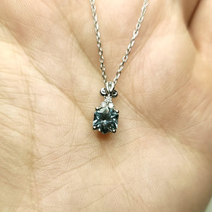 Pendant - Montana Sapphire 1.05 CT Deep Teal Hexagon Cut and set with accent Diamond in 14k White Gold