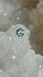 Load image into Gallery viewer, Montana Sapphire 1.28 CT Very Light Gray Blue Green Brilliant Hexagon Cut
