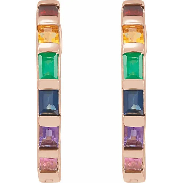 Rainbow Baguette Huggie Hoop Earrings