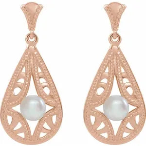 Earring - Cultured Freshwater Pearl Vintage-Inspired (Sterling Silver, 14k Yellow Gold, White Gold, or Rose Gold Options)
