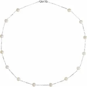 Necklace - 14 White Cultured Freshwater Pearl Station 18"
