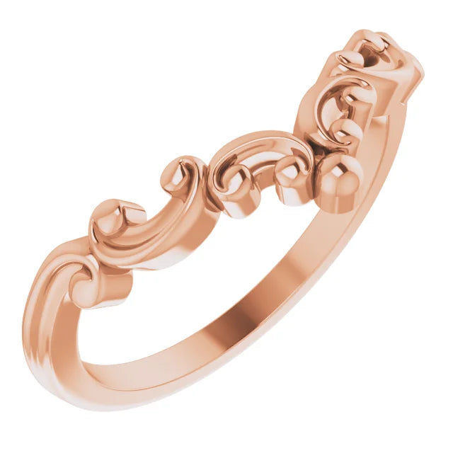 Scroll Worked 14k Gold Contoured Wedding Band (Yellow, White, or Rose Gold)