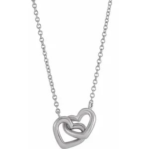 Sterling Silver Interlocking Hearts on 16 Inch Matching Chain