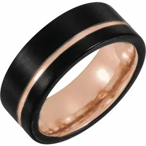 Black Tungsten and 18K Rose Gold 6mm Wedding Band