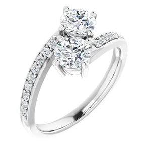 Twin Set Diamond Engagement Ring in 14K White Gold with Diamond Set Band