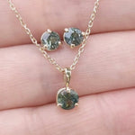 Load image into Gallery viewer, Jewelry Set - Pendant and Earrings - Montana Sapphire - Parti - Green/Blue and Gold set in 14K Yellow Gold
