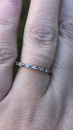 Load and play video in Gallery viewer, Ring - Montana Sapphire Blue and White Sapphires .42 CTW set in 14k Rose Gold Band
