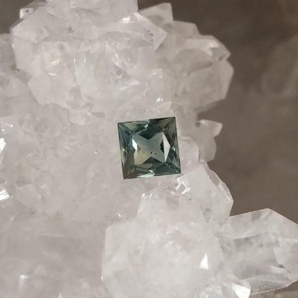 Montana Sapphire .88 CT Color Change Light Green Blue to Olive Green Princess Cut