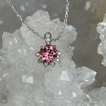Load image into Gallery viewer, Pendant - Tourmaline .84 CT Pink Round Cut in a 14K White Gold Flower Diamond Accent
