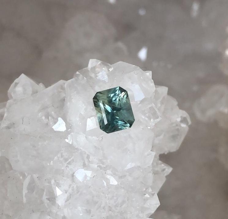 Montana Sapphire .77 CT Green Blue Radiant Cut
