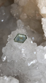 Load image into Gallery viewer, Montana Sapphire 1.59 CT Pale Blue, Silver, Green, with Gold Heart Portrait Cut
