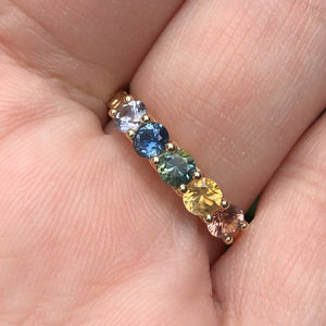 Ring - Montana Sapphire 1.20 CTW 5 Stone Rainbow Rounds in 14K Yellow Gold Band