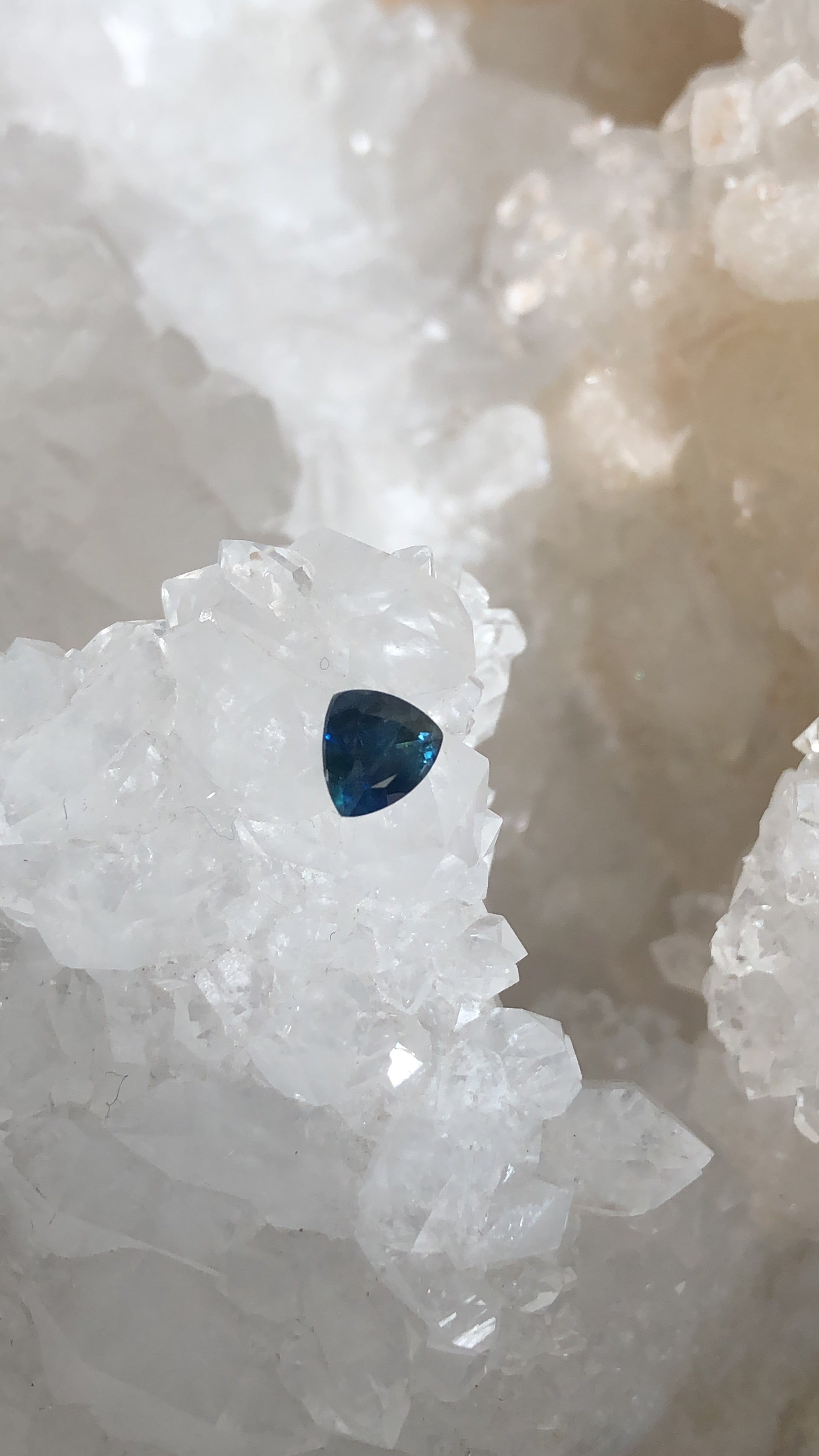 Montana Sapphire .64 CT Deep Blue with Yellow and Green Trillion Cut