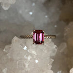 Load image into Gallery viewer, Ring - Garnet/Rhodolite Hot Pink Emerald Cut and 14K White Gold Jacqueline Setting
