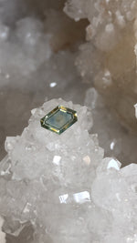 Load image into Gallery viewer, Montana Sapphire 1.59 CT Pale Blue, Silver, Green, with Gold Heart Portrait Cut
